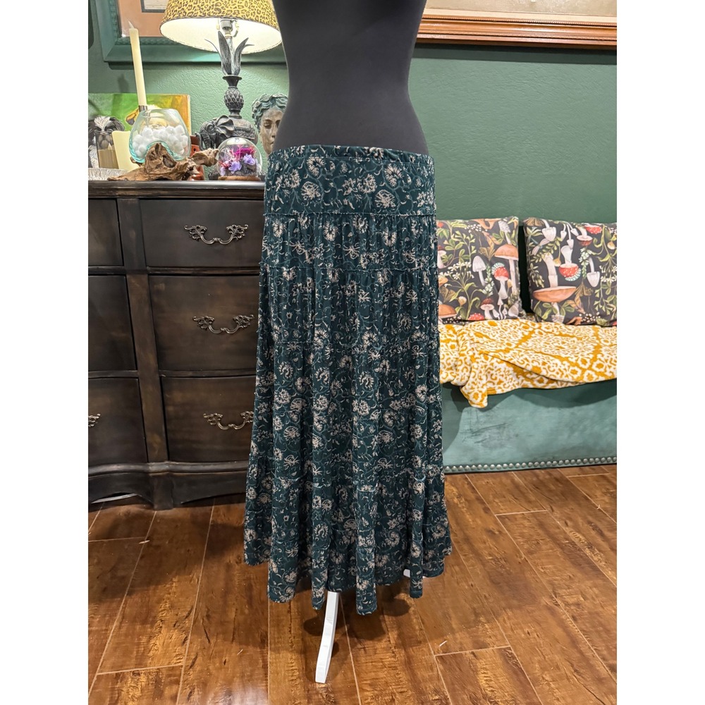 Style & Co Womens Petite Large Teal Floral Tiered Maxi Skirt‎ Boho Mesh Lined PL